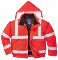 High Visibility Contractor Red Waterproof Bomber Jacket EN471